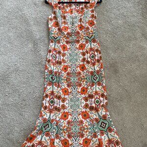 NWT - Anthropologie Cecily Floral Midi Dress in Orange Motif - Size Small